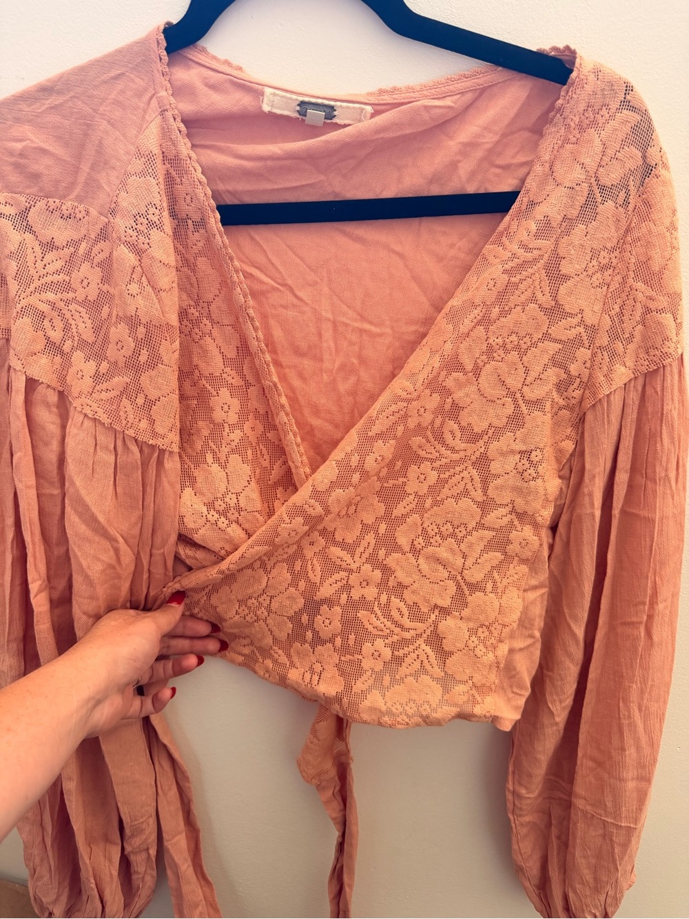 gimmicks by BKE Dusty Peach Lace Wrap Tunic